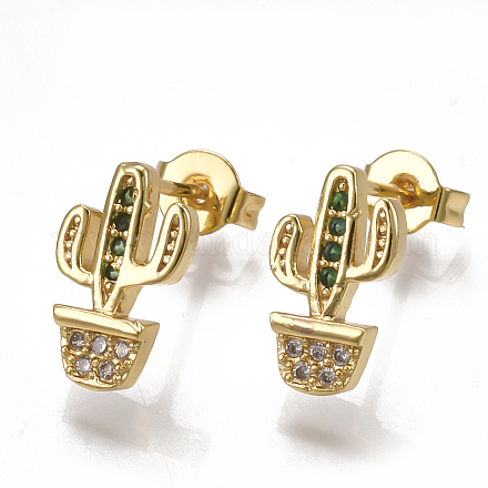 Brass Micro Pave Cubic Zirconia Ear Studs EJEW-S201-82-1