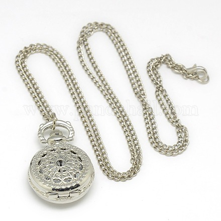 Aleación plano y redondo con reloj de bolsillo colgante de collar de tela de araña X-WACH-N013-03-1