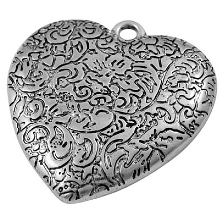Antique Silver Craved Heart Charms CCB Plastic Pendants X-PCCBAD-50226Y-1