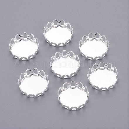 Silver Color Plated Brass Blank Base Flat Round Lace Edge Bezel Cups X-KK-C1764-3-S-1