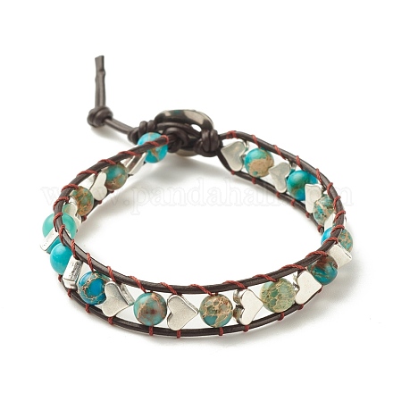Bracelet en perles de jaspe impérial naturel (teint) avec cœur en alliage BJEW-JB08172-1