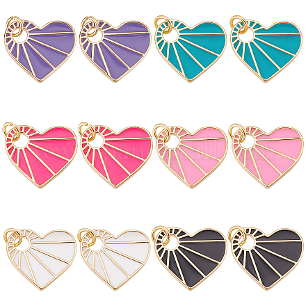 SUPERFINDINGS 12Pcs 6 Colors Heart Brass Enamel Charms Mini Love Gold Plated Dangle Charms 17x16mm Valentine Love Pendant with Loop Ring 3mm Inner Diameter for Jewelry Making KK-FH0004-09-1
