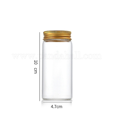 コラムガラススクリュートップビーズ貯蔵チューブ  アルミニウム製の口が付いた透明なガラス瓶  ゴールドカラー  4.7x10cm  容量：130ml（4.40fl.oz） CON-WH0086-094F-02-1