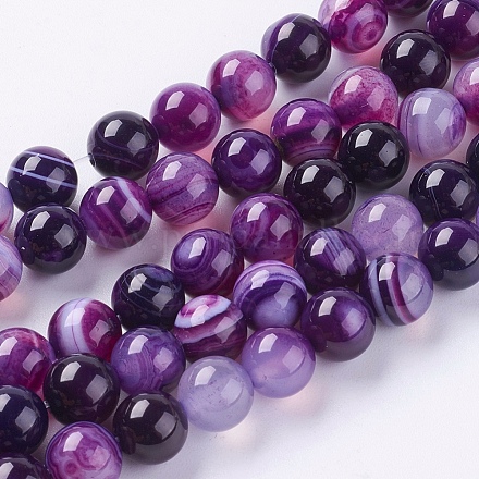 Chapelets de perles rondes en agate à rayures naturelles/en agate à bandes X-G-G582-8mm-05-1