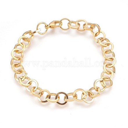 Ion Plating(IP) 304 Stainless Steel Cable Chain Bracelets BJEW-P237-22G-1