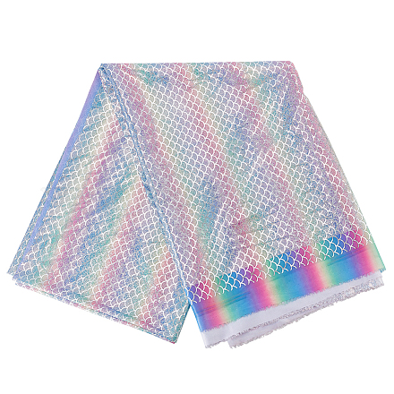 Tissu en polyester avec des écailles de poisson imprimées avec des sirènes et des hologrammes scintillants DIY-WH0304-480A-1