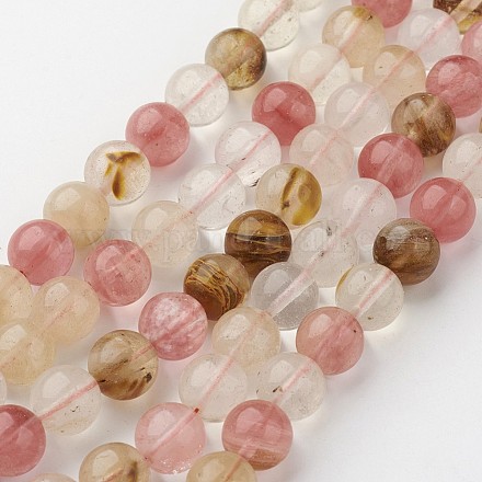 Chapelets de perles de pierre de pastèque en verre G-G913-10mm-01-1