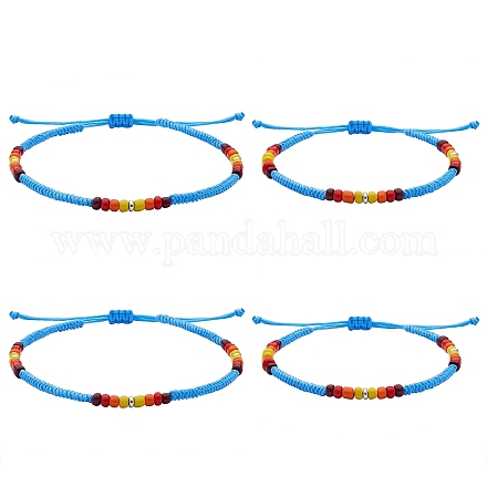 Ensemble de bracelets et bracelets de cheville en perles de verre tressées et en laiton de style 4pcs 4 SJEW-SW00003-04-1