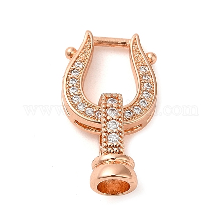 Rack Plating Brass Micro Pave Clear Cubic Zirconia U-Shaped Fold Over Clasps KK-K349-13RG-1