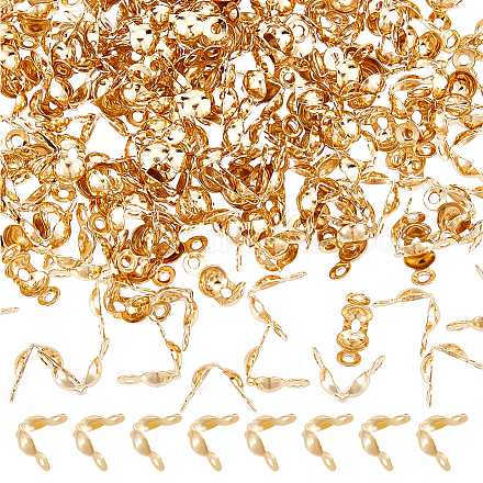 Unicraftale 100 pz punte di perline dorate estremità di calotte in acciaio inossidabile coperchi di nodi a conchiglia aperti punte di perline pieghevoli 1.5mm tappi terminali per piccoli fori per nodi e risultati di crimpatura artigianato 8x4mm STAS-UN0002-38B-1