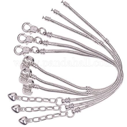 Sunnyclue 1 boîte 6pcs 2 styles bracelet à breloques en chaîne de serpent pour breloques en perles 17cm 18cm bracelet à breloques européen ajustable couleur argent chaîne de serpent fermoir à homard bracelet fournitures de fabrication de bijoux artisanat KK-SC0001-12P-1