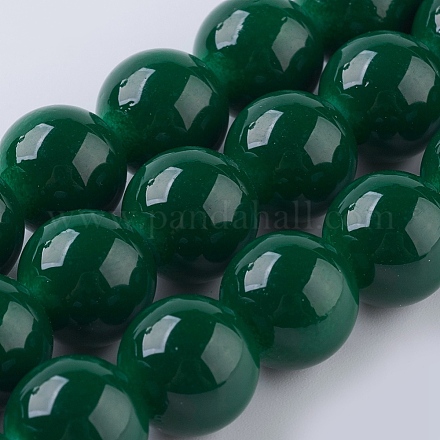 オペークガラスビーズ連売り  ラウンド  濃い緑  14mm  穴：1個/連約28mm  15.7インチ（40cm） GLAA-I035-14mm-05-1