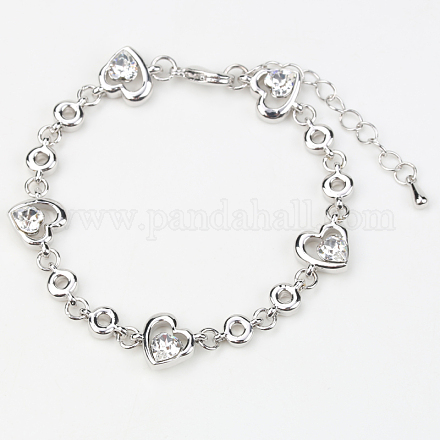 Bracelet en cristal autrichien en alliage plaqué de platine plaqué platine avec coeur BJEW-DD0001-20A-1