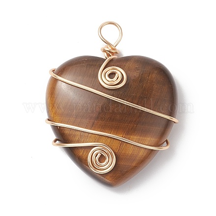 Natural Tiger Eye Copper Wire Wrapped Pendants PALLOY-JF02042-04-1
