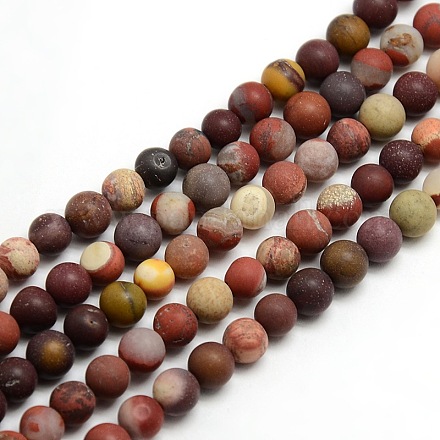 Chapelets de perles en mokaite naturel rondes dépolies G-M064-8mm-11-1