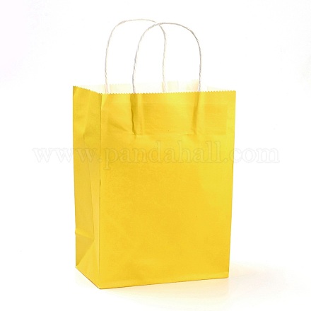 純色クラフト紙袋  ギフトバッグ  ショッピングバッグ  紙ひもハンドル付き  長方形  ゴールド  21x15x8cm AJEW-G020-B-13-1