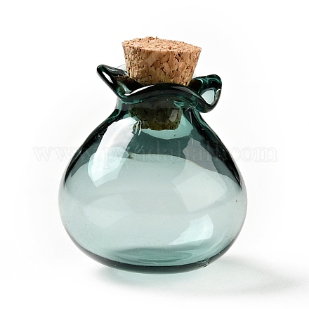 福袋型 ガラス製 コルクボトル オーナメント  ガラスの空のウィッシングボトル  ペンダントデコレーション用のDIYバイアル  ダークシアン  2.5cm AJEW-A039-02D-1