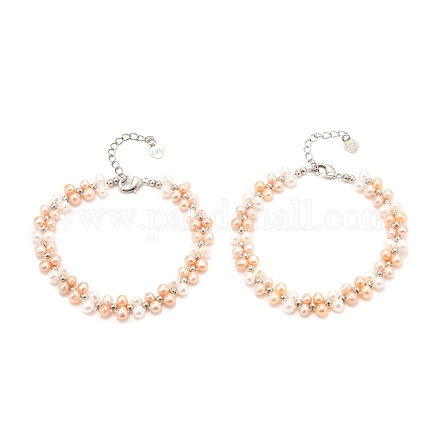 Bracciali con perline naturali di perle d'acqua dolce BJEW-D447-08G-1