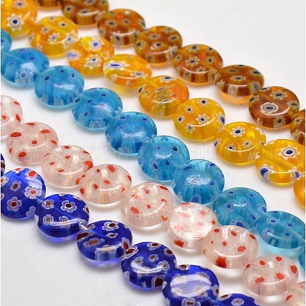 Chapelets de perles rondes et plates en verre de millefiori LK-P009-M-1