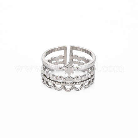 304 anillo de puño abierto de estrella de acero inoxidable para mujer RJEW-S405-151P-1