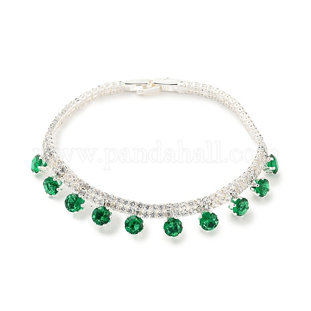 Pulsera con dijes de diamantes y circonita cúbica verde con cadenas de eslabones de latón chapado en bastidor BJEW-Q771-03S-1