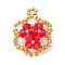 Glass Seed Beaded Pendants, Flower Charm, with Glass & Glass Pearl, Faceted, Red, 26x21x15.5mm, Hole: 2mm