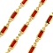 Brass Glass Rectangle Link Chains, with Spool, Long-Lasting Plated, Soldered, Lead Free & Cadmium Free, Rack Plating, Real 18K Gold Plated, FireBrick, 14.5x4x2mm