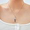 Brass Clear Cubic Zirconia Sword Pendant Necklaces, Enamel Style, Platinum, Black, 15.75 inch(40cm)