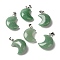 Natural Green Aventurine Pendants, Crescent Moon Charms with 201 Stainless Steel Snap on Bails, Stainless Steel Color, 23~24x15.5~17.5x7.5~8.5mm, Hole: 4x2.5mm