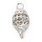 Brass Micro Pave Clear Cubic Zirconia Hollow Oval Connector Charms, Lead Free & Cadmium Free, Silver, 15x6.5mm, Hole: 1.4mm