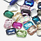 Pointed Back Glass Rhinestone Cabochons, Faceted, Rectangle Octagon, Mixed Color, 18x13x5mm
