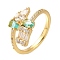 Rack Plating Brass Micro Pave Cubic Zirconia Open Cuff Rings for Women, with Glass, Cadmium Free & Lead Free, Long-Lasting Plated, Real 18K Gold Plated, Inner Diameter: 18mm