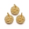 Brass Rough Surface Charms, with Jump Rings, Flat Round with Star and Moon, Golden, 12x1.5mm, Hole: 3mm
