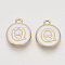 Golden Plated Alloy Charms, Cadmium Free & Lead Free, with Enamel, Enamelled Sequins, Flat Round with Letter, White, Letter.Q, 14x12x2mm, Hole: 1.5mm