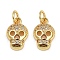 Brass Micro Pave Clear Cubic Zirconia Pendants, with Jump Ring, Skull Charms, Real 18K Gold Plated, 13x8.5x3.5mm, Hole: 3mm