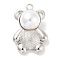 Alloy Rhinestone Pendants, with ASB Imitation Pearl, Bear, Platinum, 45x30.5x18.5mm, Hole: 3.5mm