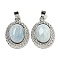 Natural Aquamarine Oval Pendants, Rack Plating Brass Gems Charms, Platinum, 27.5x19.5x8mm, Hole: 5x4mm