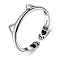 925 Sterling Silver Cuff Rings, with Epoxy, Cat, Black, Silver, US Size 6 1/2(16.9mm)