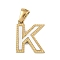 Natural White Shell Alphabet Pendants, Ion Plating(IP) Real 18K Gold Plated 304 Stainless Steel Charms, Letter K, 17x13.5x1.5mm, Hole: 5x3mm