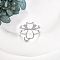 Cartoon Zinc Alloy Adjustable Cuff Rings for Women, with Rhinestone, Cat Shape, Platinum, Inner Diameter: 16~19mm