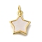 Brass Shell Pendants, Star Charms, with Jump Ring, Real 16K Gold Plated, 14x12x2mm