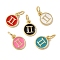 Real 18K Gold Plated Brass Enamel Charms, with Jump Ring, Long-Lasting Plated, Lead Free & Cadmium Free, Flat Round with Gemini Charms, Mixed Color, 10x8x1mm, Hole: 4mm