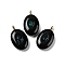 Natural Obsidian & Cubic Zirconia Pendants, Oval Charms with Brass Loops, Golden, 21.5x13x6.5mm, Hole: 1.8mm