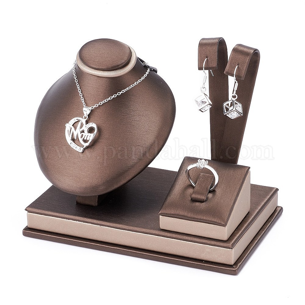 Wholesale Wooden Clovered with PU Leather Jewelry Displays