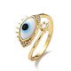 Lampwork Evil Eye Open Cuff Ring with Clear Cubic Zirconia RJEW-L104-05G-07-1