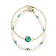 Bracciale multifilo con perle naturali e perline di vetro con catenelle in ottone da donna BJEW-TA00077-02-1