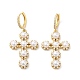 Cubic Zirconia Cross Dangle Hoop Earrings with ABS Plastic Imitation Pearl EJEW-L264-004G-1