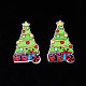 クリスマス 2 ホール スプレー塗装メープル木製ボタン  片面プリント  クリスマスツリー  薄緑  40x23x2mm  穴：1.6mm WOOD-N005-38-2