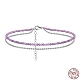 Rhodium Plated 925 Sterling Silver Double Layered Ball Chain Anklet with Natural Spinel Beaded AJEW-F162-014P-1