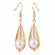 Boucles d'oreilles pendantes en forme de larme tressée avec perles coquillages EJEW-TA00088-2